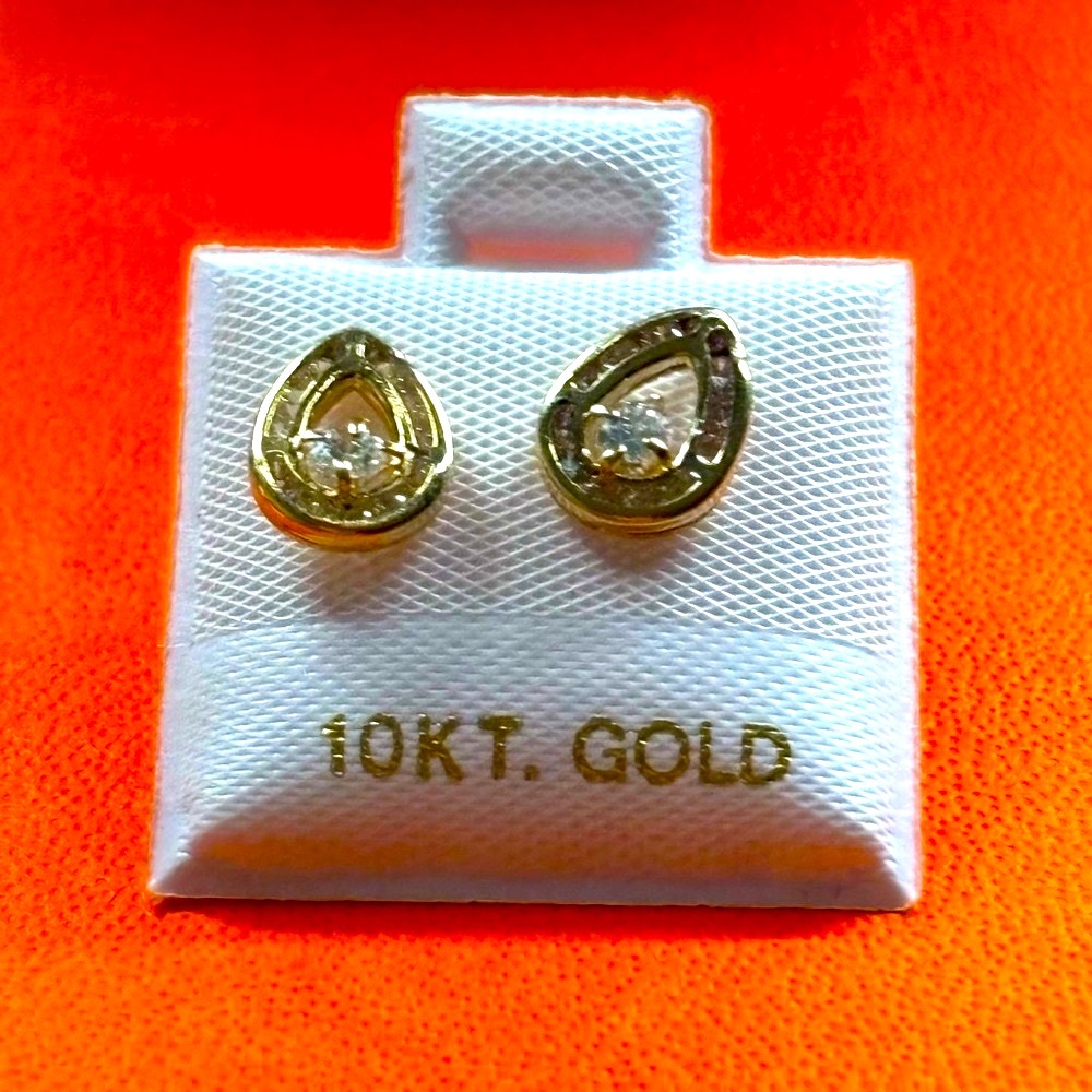 10kt Gold Teardrop Earrings with Prong-Set Crystals! Brand new!